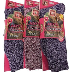 Women Lamb Wool Warm Socks, Heavy Duty Boots Crew Sock Marled Pattern NEW 3 Pair